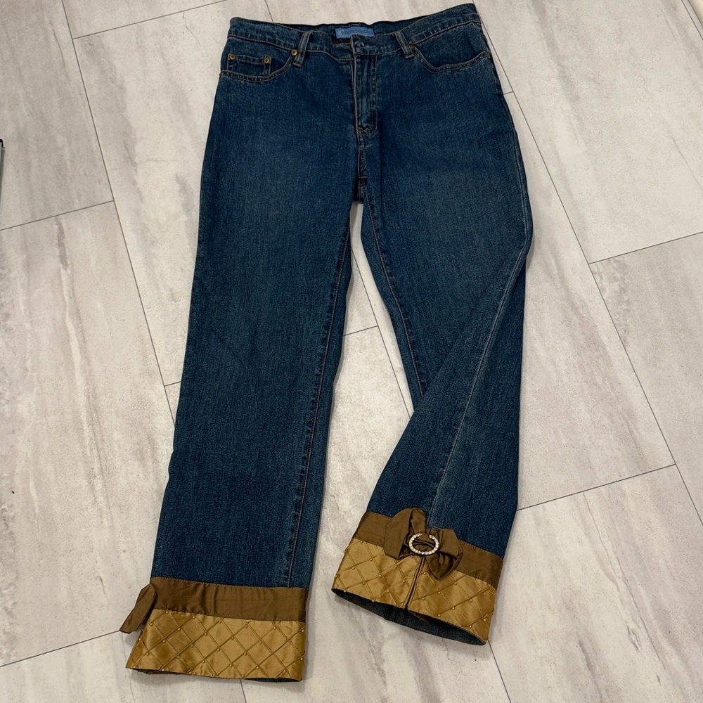 The Denim Tailor Chic Blue and Tan Women's w/ cuff embellishments size 6
